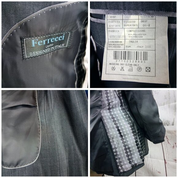 Ferrecci Uomo Italian 36R 2 Button Slim Gray Striped 2pc Suit 40x30 Flat Front - Picture 7 of 13
